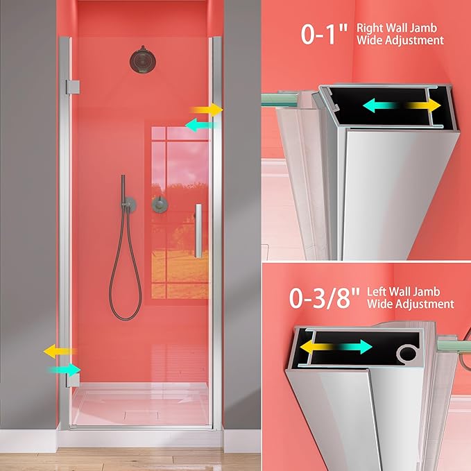 GETPRO Frameless Pivot Shower Door 32 in. W x 72 in. H Swing Single Small Shower Door 1/4 inch Tempered Clear Glass Panel Adjustable Left Hinged Bathroom Door for Shower Chrome Hardwares