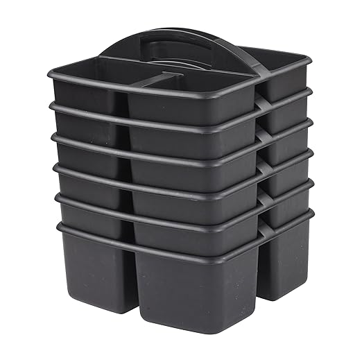 ECR4Kids 3-Compartment Storage Caddy, Storage Organizer, Black, 6-Pack