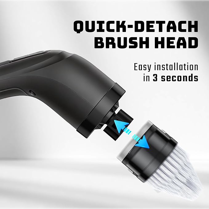 Shower Scrubber with Long Handle - Bathroom Power Electric Spin Scrubber for Cleaning Bathtub with 7 Brush Heads - Cordless IPX7 Waterproof Automatic for Grout, Tile, Tub, Toilet, Car