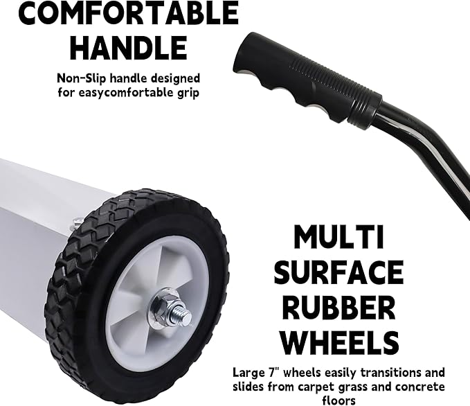 Rolling Magnetic Sweeper with Wheels, Telescoping Magnetic Pickup Tool, 40-Pound Capacity Heavy-Duty Floor Magnet Roller to Pick Up Nails, Adjustable Handle for Garage Yard (24-Inch)