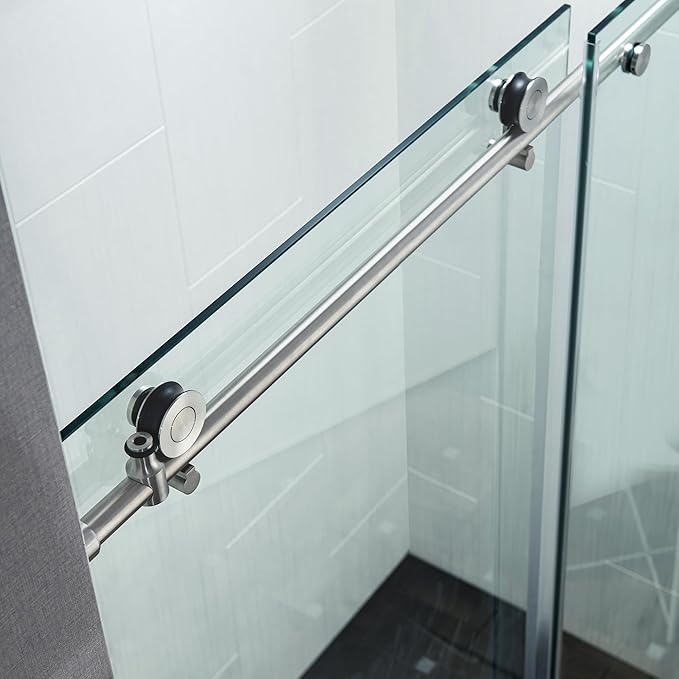 Woodbridge 57.5-60" Wx76 H Soft Close Frameless Shower Door,3/8"(10mm) Explosion-Proof Tempered Glass, Brushed Nickel Finish, BSDC6076-B