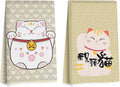 2 Pcs Japanese Lucky Cat Kitchen Towels 24x14 Inch, Maneki Neko Gifts Reusable Dish Towels for Kitchen Bathroom Decor, Waffle Weave Hand Cloth Tea Towel, Cute Cat Lover Gifts for Women Mom Friend