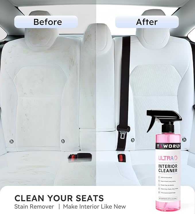 Ultra Car Interior, Seat & Upholstery Cleaner - Car Detailing Kit Removes Stains, Dirt, Oil & Grease, Safe for Leather, Vinyl, Plastic & More - Compatible with Cars, Trucks, SUVs, RVs (17Oz Cherry)
