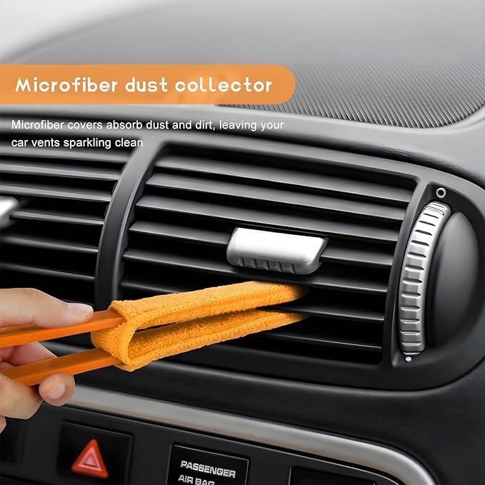 2 PCS Car Blinds Duster, Window Blind Cleaner Duster Brush with Removable Microfiber Sleeves, Multifunction Cleaning Tool for Auto Shutter Air Conditioner Vents Keyboard (Orange)