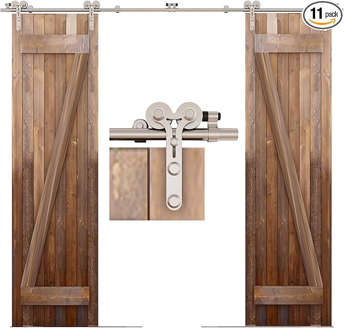 TSMST 4FT Sliding Barn Door Hardware Kit, Top Mount Stainless Steel Heavy Duty Sturdy Barn Door Track for Double Wood Door, Slide Smoothly Quietly (Y Style)