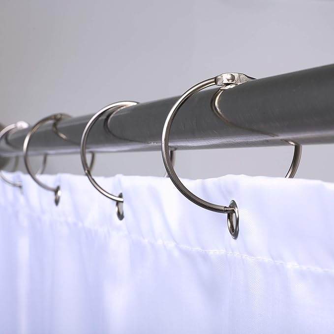 SlipX Solutions Brushed Nickel Simple Slide Shower Curtain Rings Provide Effortless Gliding on Standard Shower Rods (Rust Resistant, Snap Closure, Set of 12)