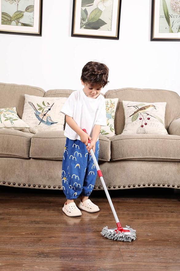 Mini Housekeeping Cleaning Microfiber Chenille Extension-Type Mop, Little Helper's Dust Mop,Toddler Pretend Playing Cleaning Mop