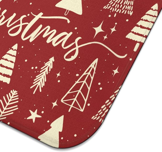 Christmas Kitchen Countertop Dish Drying Mat, Red Christmas Tree Snowflake Pattern Microfiber Kitchen Drying Mat, Washable Absorbent Countertop Xmas Winter Holiday Dish Mat Drainer,16x18In