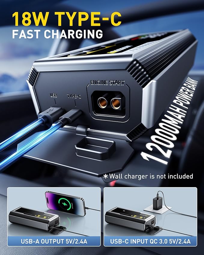 AUXITO 6000A Jump Starter, 12V Car Battery Jump Starter, Up to All Gas & 12L Diesel Engine with LED Display, Portable Jump Box with 3 Modes Flashlight and Jumper Cable, Storage Case
