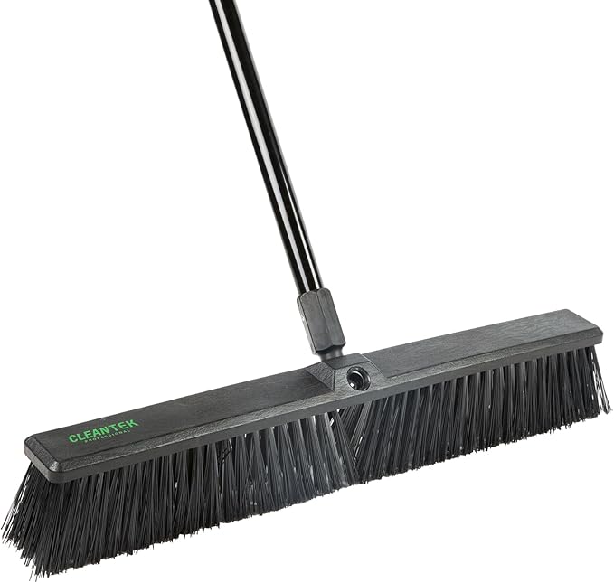 Restaurantware-Clean Tek Professional 23.62 Inch Push Broom, 1 Heavy-Duty Broom with 59â€ Handle - Medium Bristles, 2 Handle Attachment, Wooden, Commercial Use, for Deck, Garage, Yard, Patio