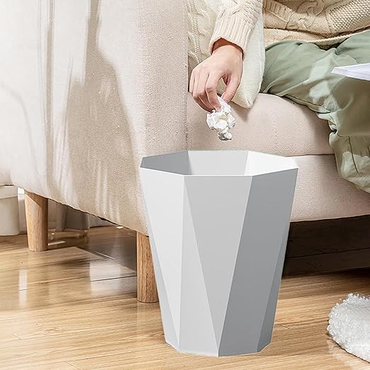 Bathroom Trash Can 1.8 Gallon Small Waste Basket Plastic Plastic Garbage Can for Dorm Office Bedroom Kitchen, 2 Pack White