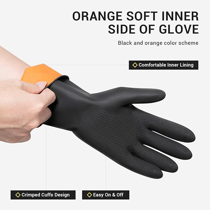 ThxToms 3 Pairs Dishwashing Gloves, Reusable Latex Cleaning Gloves for Housework Kitchen Bathroom, Durable Flexible & Anti-slip, Smooth Lining, Easy On & Off, Large, Black