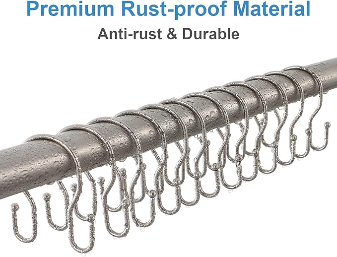 12 Pack Double Shower Curtain Hooks Rings, TENOVEL Double Sided Shower Curtain Hooks Rust Proof for Shower Curtain, Stainless Steel Bathroom Shower Hangers Rings for Shower Rods, Brushed Nickel
