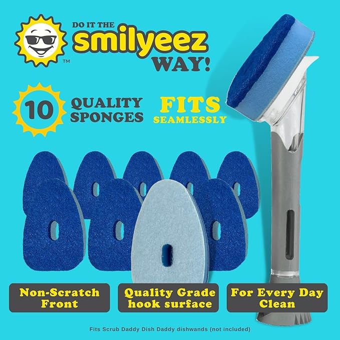Smilyeez Blue Non Scratch Scrubbing Sponge Refill for use with The Dish Daddy (Reg. TM) Dishwand (10 Pack)