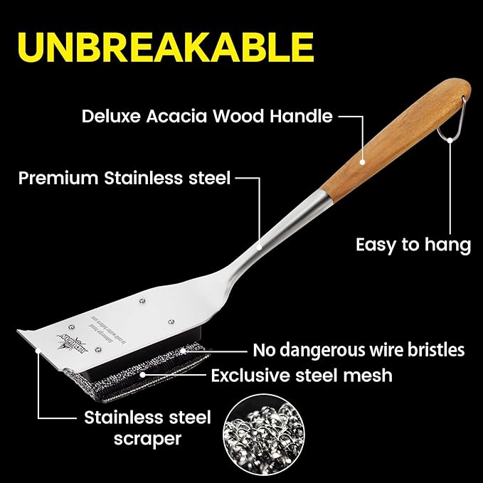Grill Brush Bristle Free,Unique Steel Fibers Pad [Safe & Efficient] Perfect for Any Grill/Flat Tops Griddles,Safe Grill Cleaner for Outdoor Grill,Gifts for Men/Dad