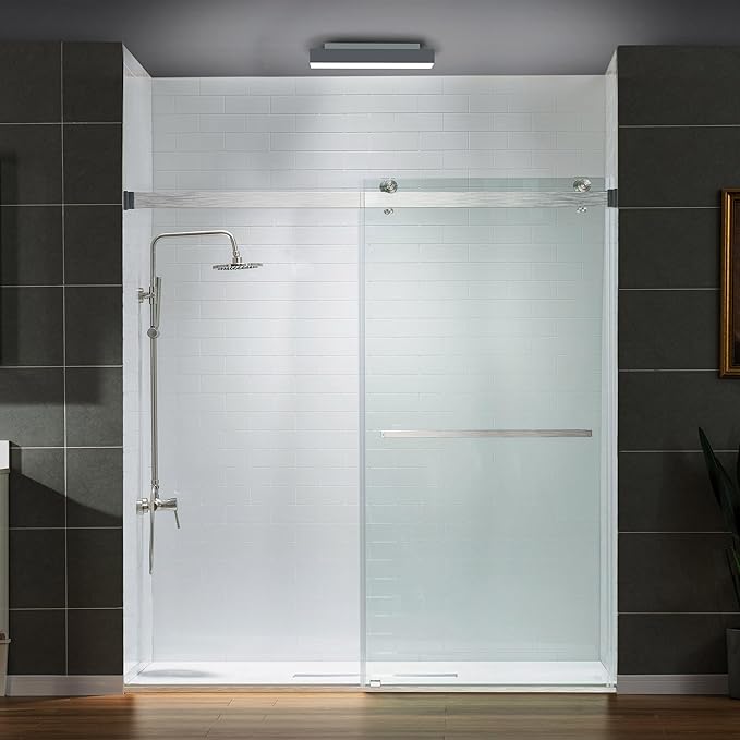 Woodbridge Frameless Tub Doors 66-72" Width x 76" Height with 5/16"(8mm) Clear Tempered Glass, 2 Ways Opening & Double Sliding in Brushed Nickel Finish