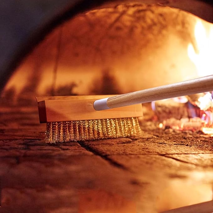 Wood Brush Head with Steel Scraper 9.6 Inch Pizza Oven Brush Brass Bristles Replacement Brush Head