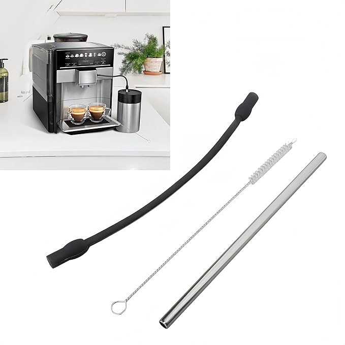 Coffee Machine Replacement Milk Tube: Compatible with Bosch and Siemens Coffee Machines, Stainless Steel Silicon Milk Hose with Cleaning Brush Frother Accessories