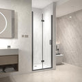 Frameless Bi-Fold Shower Door 32" W x 72" H, 1/4" Clear Tempered Glass, Folding Swing Design, Reversible Installation, Black Finish, Space-Saving Glass Shower Door for Small Bathrooms