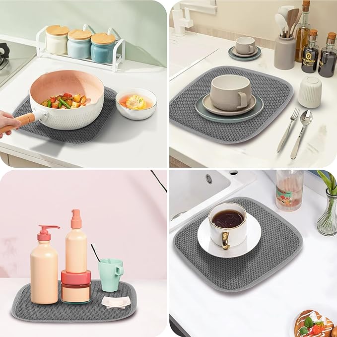 Microfiber Dish Drying Mat, Super Absorbent Kitchen Dish Drying Pad for Easter Day, Reversible Gift Mats for Countertop, 7 * 7 inch Gray