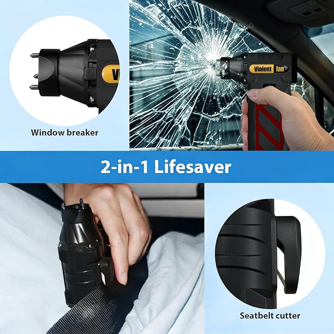 Electric Compressed Air Duster for Car Cleaning 110000 RPM Rechargeable Cordless Blower with 8000mah Battery for PC, Keyboard Includes Emergency Window Breaker & Seatbelt Cutter Replaces Canned Air
