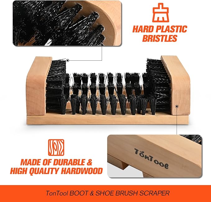 Wooden Boot Brush Scraper Outdoor - Boot Scrubber - Boot scrapers with Brushes Outdoor Mud & Dirt -8.27 * 5.91 * 2.52