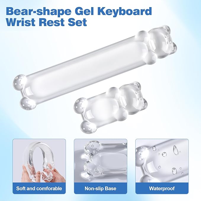 16.9inch Computer Keyboard Stand for Desktop, Gel Keyboard Wrist Rest Set for Ergonomic Typing, Comfort & Support for Office, Work, Gaming (Cute White Bear)