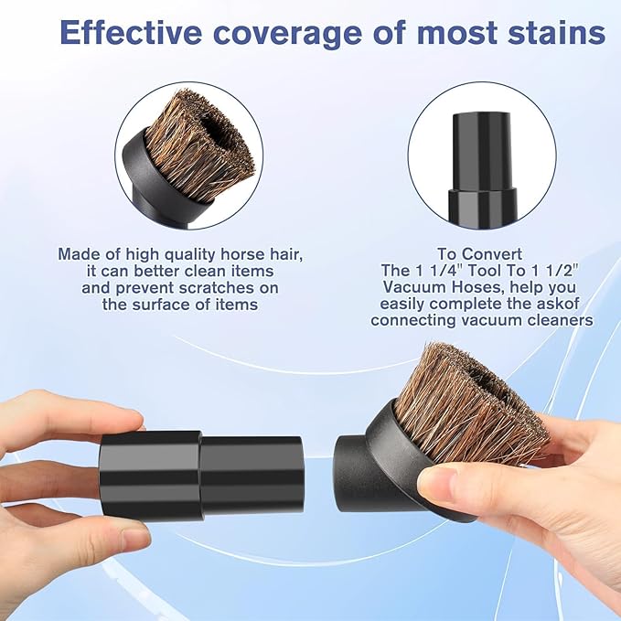 Round Soft Horse Hair Vacuum Brush Attachment For Shark Vacuum Brush Attachment With 1-1/4" to 1-3/8" Hose Adapter, Vacuum Attachments & Brushes For Shark Vacuum Attachments, Deep Car Upholstery & Nar
