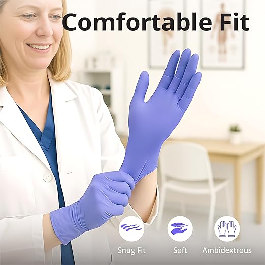 Disposable Nitrile Exam Gloves, 3-mil, XL, Box of 50, Violet Nitrile Gloves Disposable Latex Free for Medical, Cleaning, Cooking & Esthetician, Food-Safe, Powder-Free, Non-Sterile, Purple