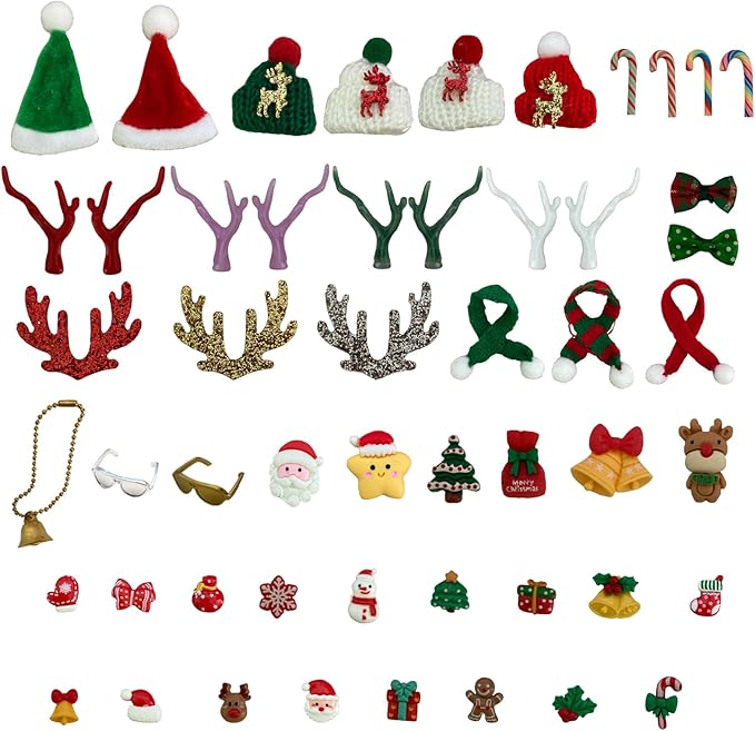 Rubber Duck Accessories 49PCS - Christmas Decorations for Rubber Duck - Cute Xmas Accessories Santa Claus Hats Gloves Snowflakes Antlers Candy Cane Socks Bells for DIY