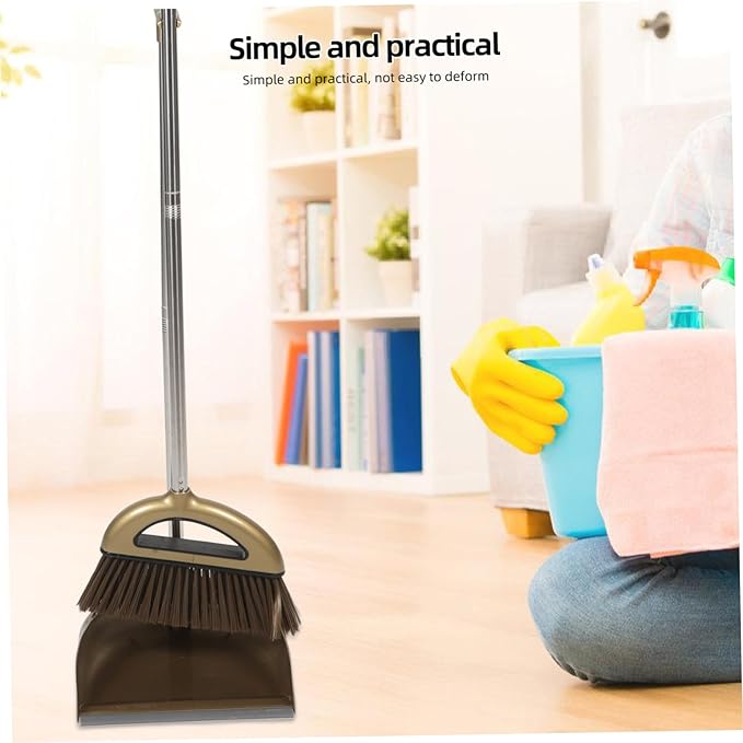FRCOLOR Broom Dustpan Gold Broom Scraper Set Long Handle Dustpan for Home Cleaning
