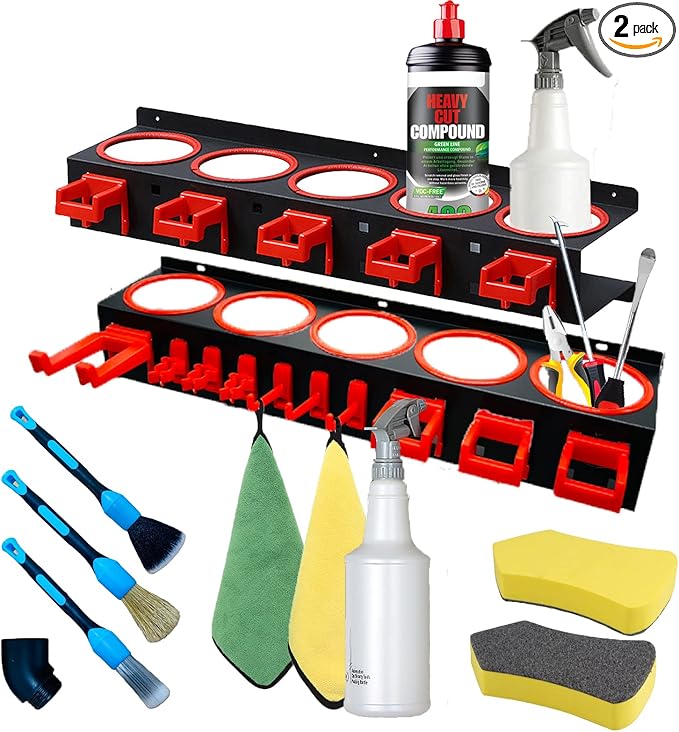 Wall-mounted Spray Bottle Holder,2 Pack Spray Bottle Storage Rack,Garage Bottle Organizer for Car Cleaning Detailing Tools,Abrasive Material Hanging Rail Car Beauty Shop Accessory