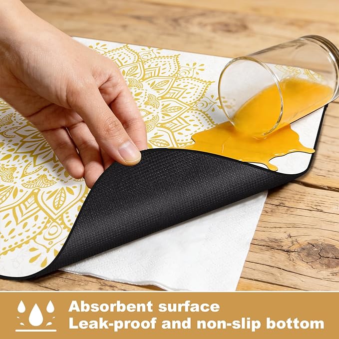 Yamaziot Boho Coffee Mat 12"x20", Floral Dish Drying Mat for Kitchen Counter, Non Slip Coffee Bar Accessories Espresso Machine Dish Rack