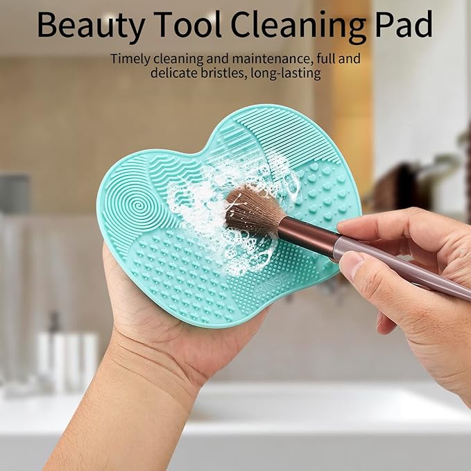 4 Pcs Silicone Make Up Brush Cleaning Mat, Makeup Brush Cleaner Mats, Cosmetic Cleaning Pads, Portable Washing Tool with Suction Cup for Makeup Cosmetic Brushes