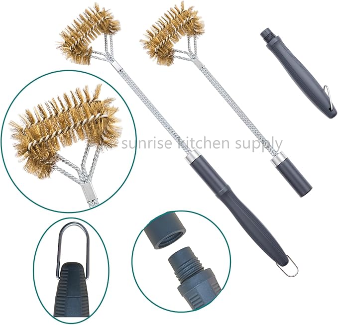 SUNRISE Fryer Brush with Long Handle (Brass with Plastic Handle, Double Brush)