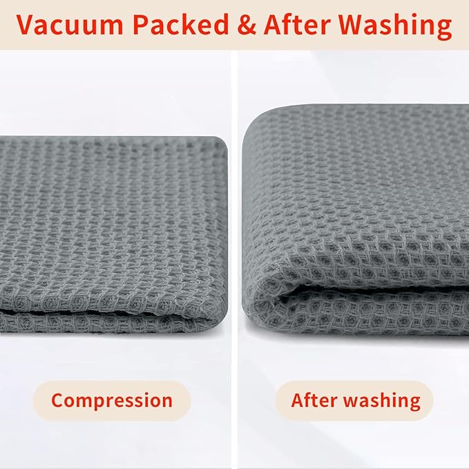 Homaxy 100% Cotton Waffle Weave Kitchen Towels, 3-Pack Ultra Soft Absorbent Dish Towels, Quick Drying Cleaning Towels, 13 x 28 Inches, Grey