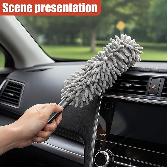 Car Interior Duster, No Scratch Microfiber Cleaning Brush with Comfortable Handle, Universal Auto Detailing Cleaning Supplies for Vehicle Home Office (Gray)