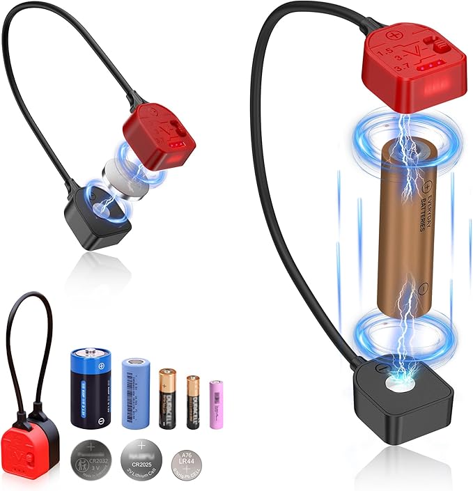 Portable Magnetic Battery Tester for AA AAA C CR2032, Compact Universal Battery Checker with 3 Indicator Lights for CR2025 CR2450 LR44 Double Triple A D 1.5V 3V 3.7V Button Coin Cell Household Battery