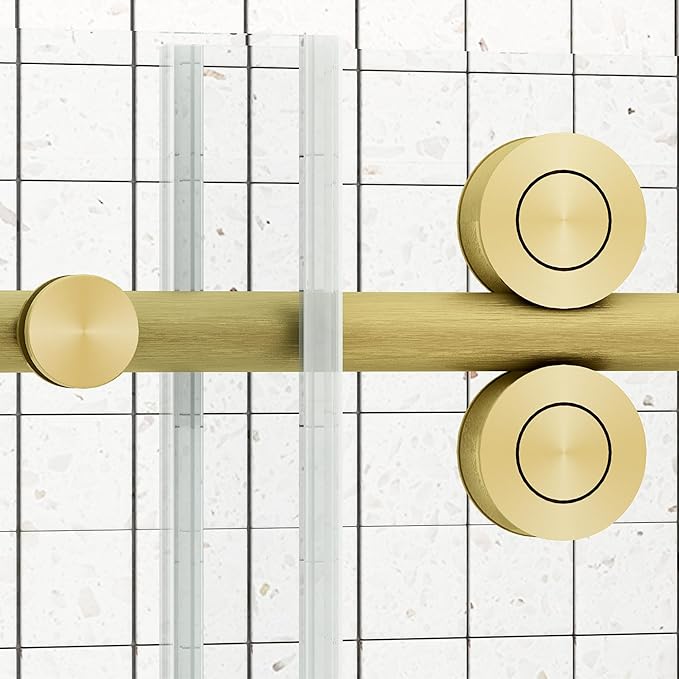 Sunrosa 60" W x 60" H Frameless Tub Shower Door, Sliding Tub Door with Handle, Glass Bathtub Shower Door with 5/16" (8mm) Clear SGCC Tempered Glass, Brushed Gold