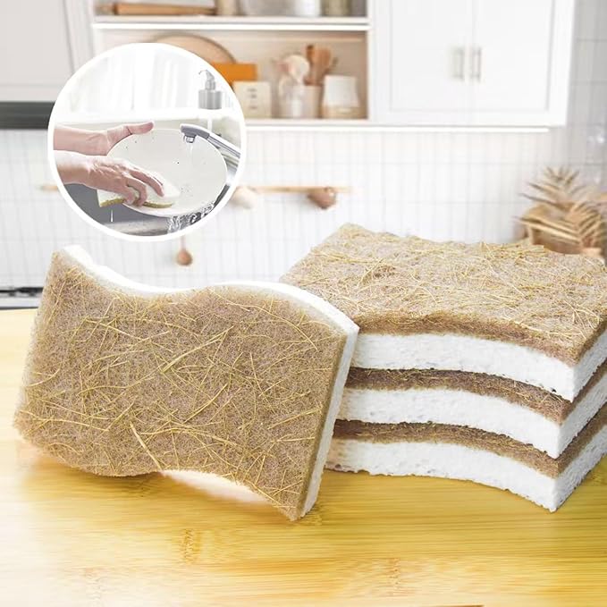 Natural Kitchen Sponge - Eco-Friendly Dish Sponges for Kitchen, Pack of 12 – Biodegradable Cellulose & Coconut Fiber Scrubbers – Sustainable Household Cleaning Sponges