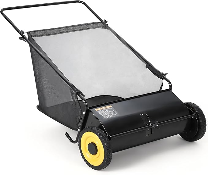 Garvee 26 in Heavy-Duty Push Lawn Sweeper - 4 Spinning Brushes, 7Ft³ Large Capacity Collection Bag, Adjustable Height for Grass, Leaves & Debris On All Terrains
