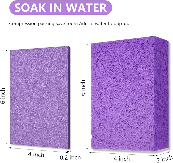 Cleaning and Washing Sponge, 3 Pack Large Extra Thick Heavy Duty Sponge Multi-Purpose for Kitchen Bathroom Bike Boat Car, Natural Cellulose Sponges 4" X 6" X 2" (Purple)