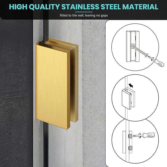 34" W x 58" H Frameless Single Fixed Bath Panel, Fixed Bathtub Screen with Clamps, 1/4" Clear Glass, Bathroom Shower Door Screen Fixed Tub Shower Glass Door Panel in Brushed Gold