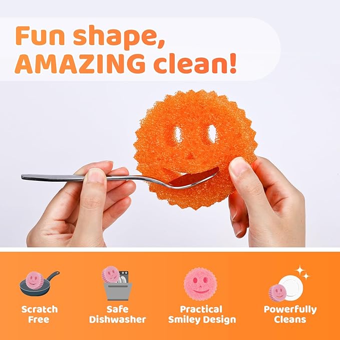 12 Colorful Smile Scrub Sponges, Temperature Controlled Dish Sponge, Bulk Kitchen Sponges for Cleaning, Multi Functional Cleaning Sponge for Kitchen, Bathroom, Floor