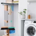 Pull Out Broom Holder, Multifunctional Slide Broom And Mop Storage/Organizer With Adjustable Double Row Sliding Hook, Garage Organization Hooks, for Closet Laundry Garage 46CM - grey - 46cm/18.11inch