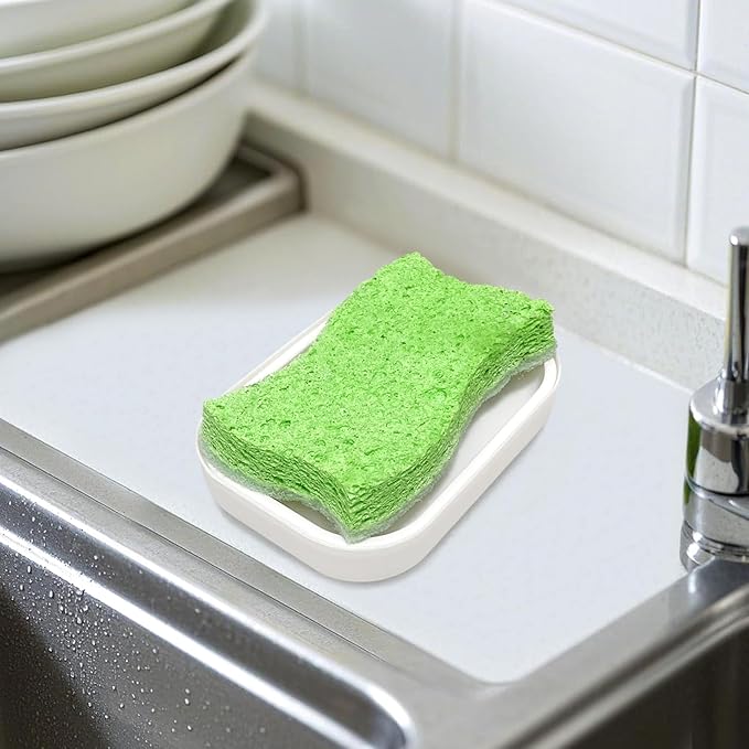 Double Layer Draining Soap Dish, Plastic Dishwashing Sponge Soap Holder for Kitchen, Bathroom, and Washstand (Milky White)