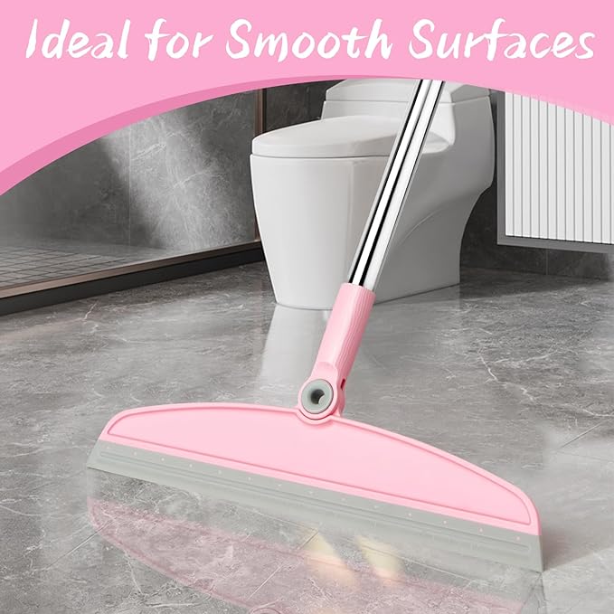 Multifunction Silicone Broom, 54 Inch Adjustable Long Handle Rubber Magic Broom Sweeper for Floor Bathroom Kitchen Shower Pet Hair Glass(Gray Pink)