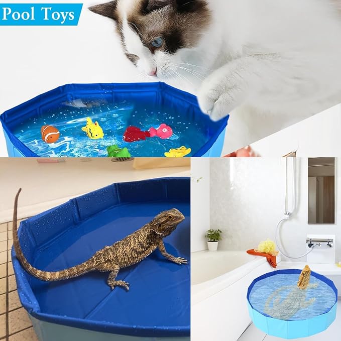 Bearded Dragons Foldable Bathtub with Soft Brush and Towel Set Reptile Accessories Swimming Pool Relax Cleaning Set for Small Pets Guniea Pig Turtle Hedgehog (11.8x3.93In)