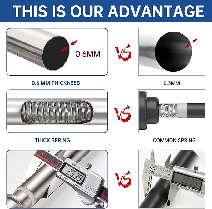 BRIOFOX Industrial Shower Curtain Rod - 2-in-1 Design Tension Curtain Rod - Rustproof Non-Slip 27 to 43 Inch 304 Stainless Steel, Brushed Nickel Window Curtain Rod