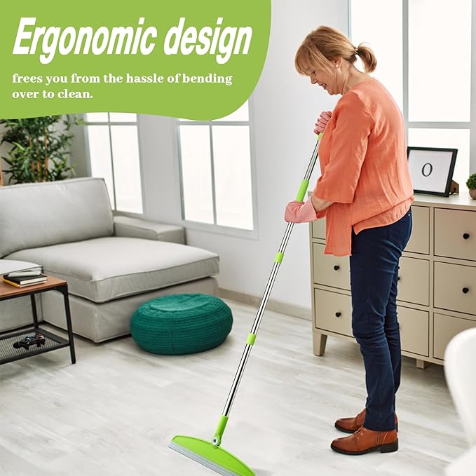 Silicone Air Broom,Multifunction Magic Broom with Long Handle，Adjustable Rubber Squeegee Sweeping Water for Indoor Hardwood Floors,Kitchen,Concrete Floor,Bathroom Tile(Gray Green)